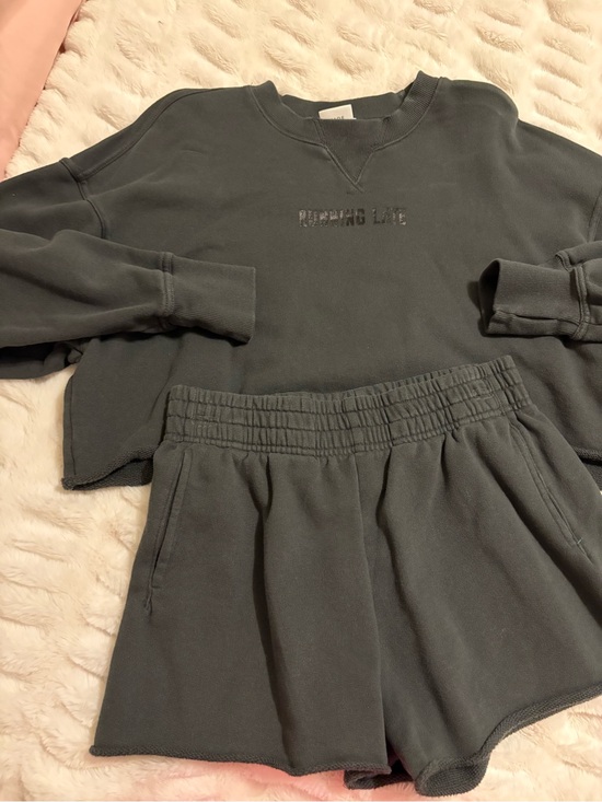 aerie Sweaters - aerie Charcoal Gray Cropped Crew Sweatshirt with Matching Shorts